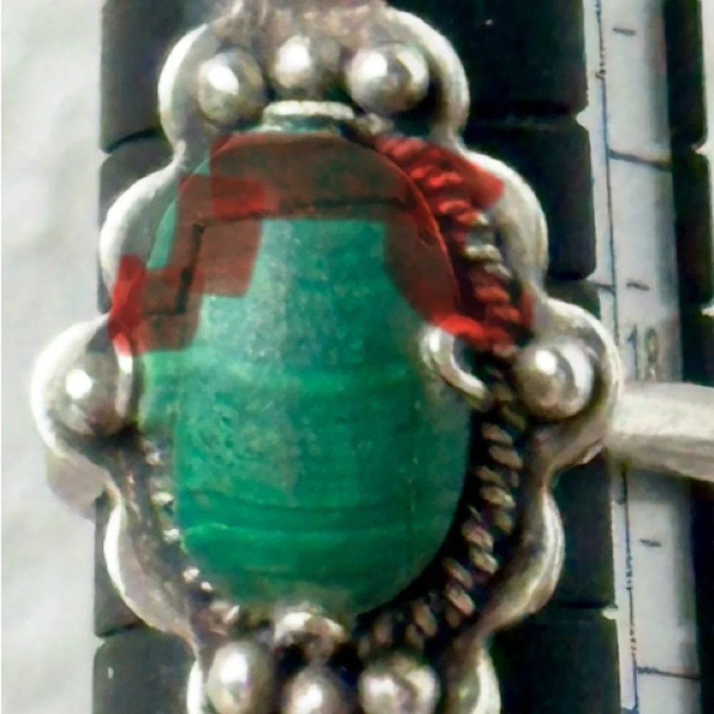 Vintage Sterling Silver 925 Malachite size 7.5 Cracked Stone, Setting Only